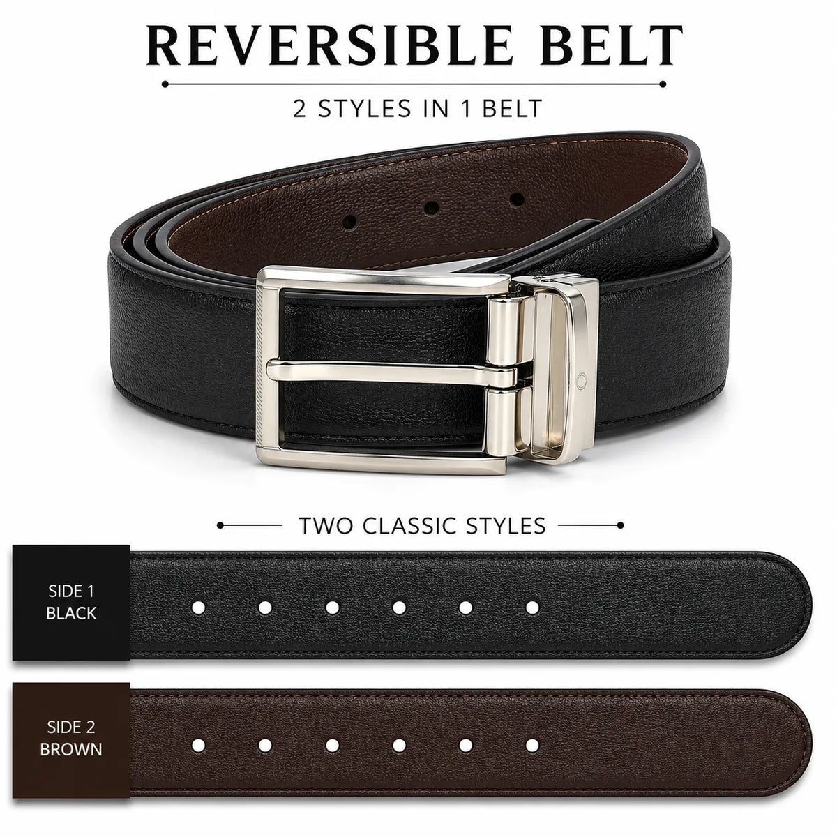 Reversible Leather Belt - 2 in 1 - Black and Brown Leather Oxhide R21