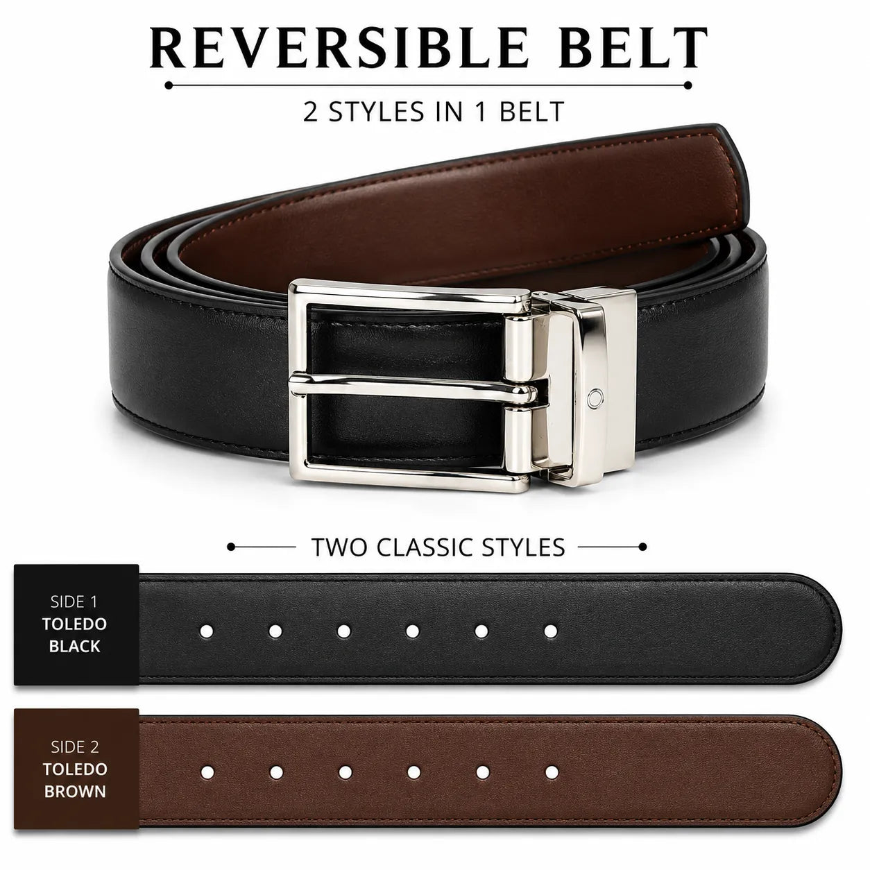 Oxhide Spanish Leather Reversible Belt - Toledo Men Belt/ Genuine Leather Belt/ Leather Belt /Formal Belt/Black belt/Brown belt -BLR18 30mm Toledo