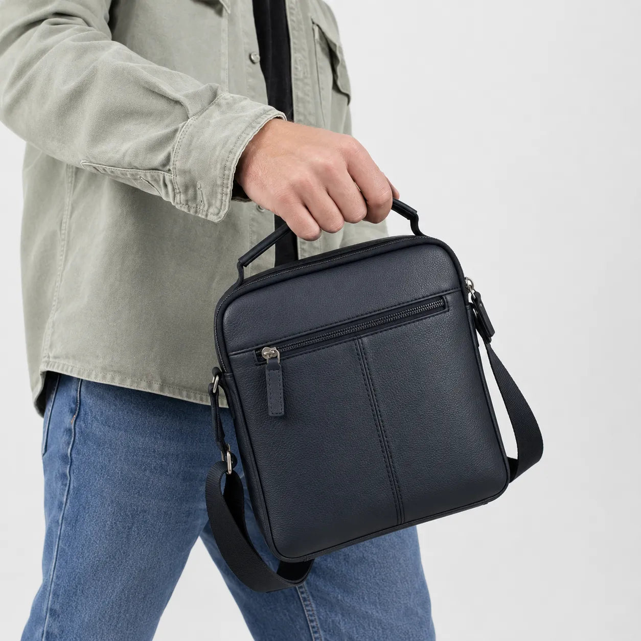 Leather Messenger Bag - Full Grain Leather Sling Bag - Vintage Leather Messenger Black Bag- Oxhide J0072 Black