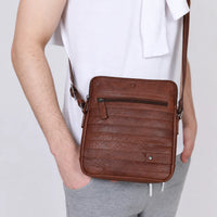 Leather Messenger Bag - Full Grain Leather Sling Bag -Leather Sling Bag for Men Brown  - Oxhide J0050