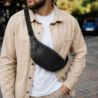 Leather Bum bag  waist  Pouch For Men - Small Leather Pouch - Cross Body Bag -SD02 BLACK