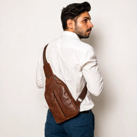 Oxhide Leather Men's Chest Bag - Travel Bag - Bikers Bag - Lightweight Anti-Theft Bag - Oxhide 10026 Brown