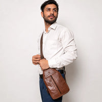 Oxhide Leather Men's Chest Bag - Travel Bag - Bikers Bag - Lightweight Anti-Theft Bag - Oxhide 10026 Brown
