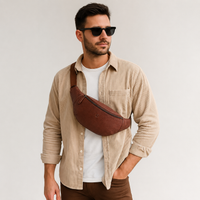 Leather Bum bag  waist  Pouch For Men - Small Leather Pouch - Cross Body Bag -SD02 Brown