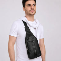 Oxhide Leather Men's Chest Bag - Travel Bag - Bikers Bag - Lightweight Anti-Theft Bag - Oxhide 10026 Black