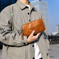 Leather clutch for Men - Leather Bag -Travel Bag-Toilet bag- Wristlet for Men - J0071 BROWN