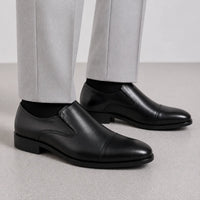 Black Leather Formal Slip-On Shoes -BOM-11635-BLK