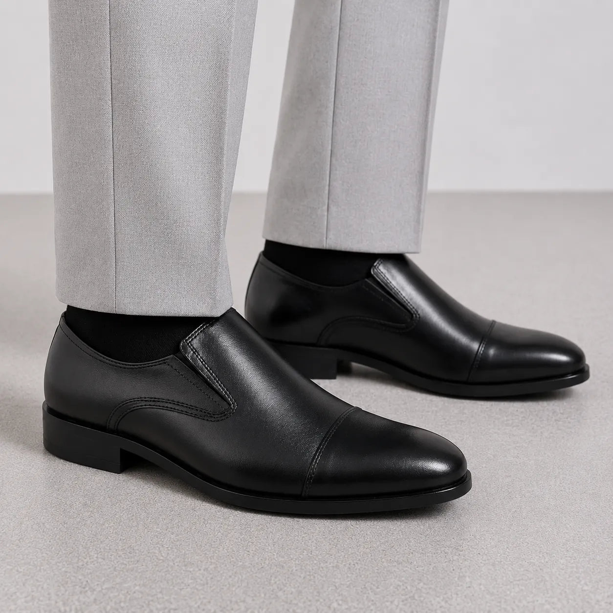 Black Leather Formal Slip-On Shoes -BOM-11635-BLK