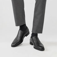 Black Leather Formal Slip-On Shoes -BOM-11635-BLK