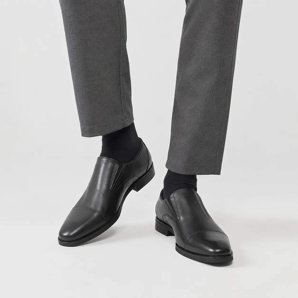 Black Leather Formal Slip-On Shoes -BOM-11635-BLK