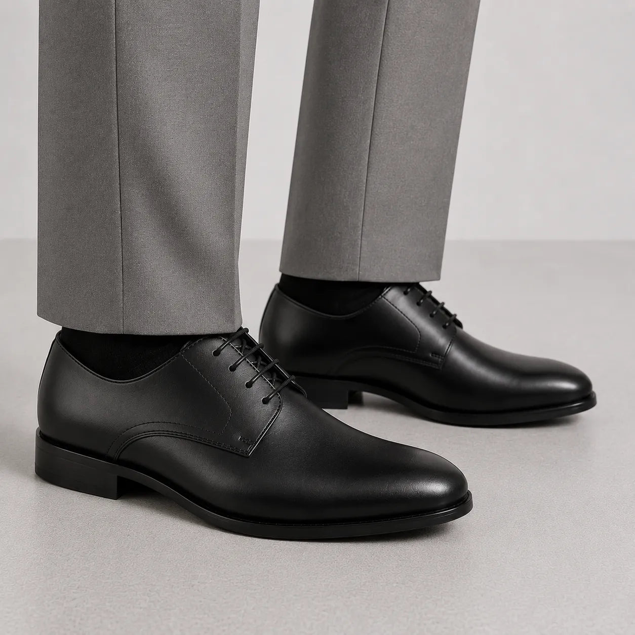 Black Leather Formal Lace-Up Shoes-BOM-MGX931-BLK