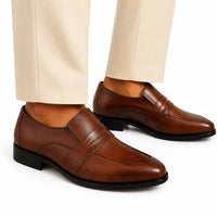 Brown Leather Formal Loafers -BOM-11631-TAN