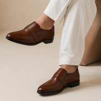 Brown Leather Formal Loafers -BOM-11631-TAN