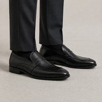 Black Leather Formal Loafers -BOM-11631-BLACK