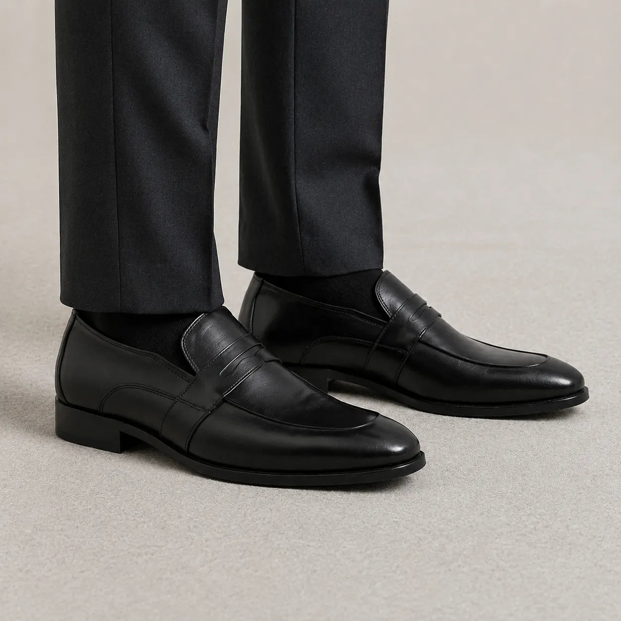 Black Leather Formal Loafers -BOM-11631-BLACK