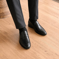 Black Leather Formal Loafers -BOM-11631-BLACK