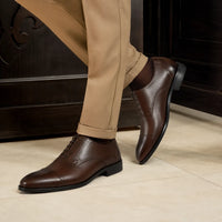 Brown Leather Formal Lace-Up Shoes -BOM-MGX931-BRN