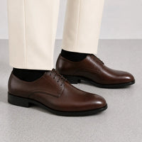 Brown Leather Formal Lace-Up Shoes -BOM-MGX931-BRN