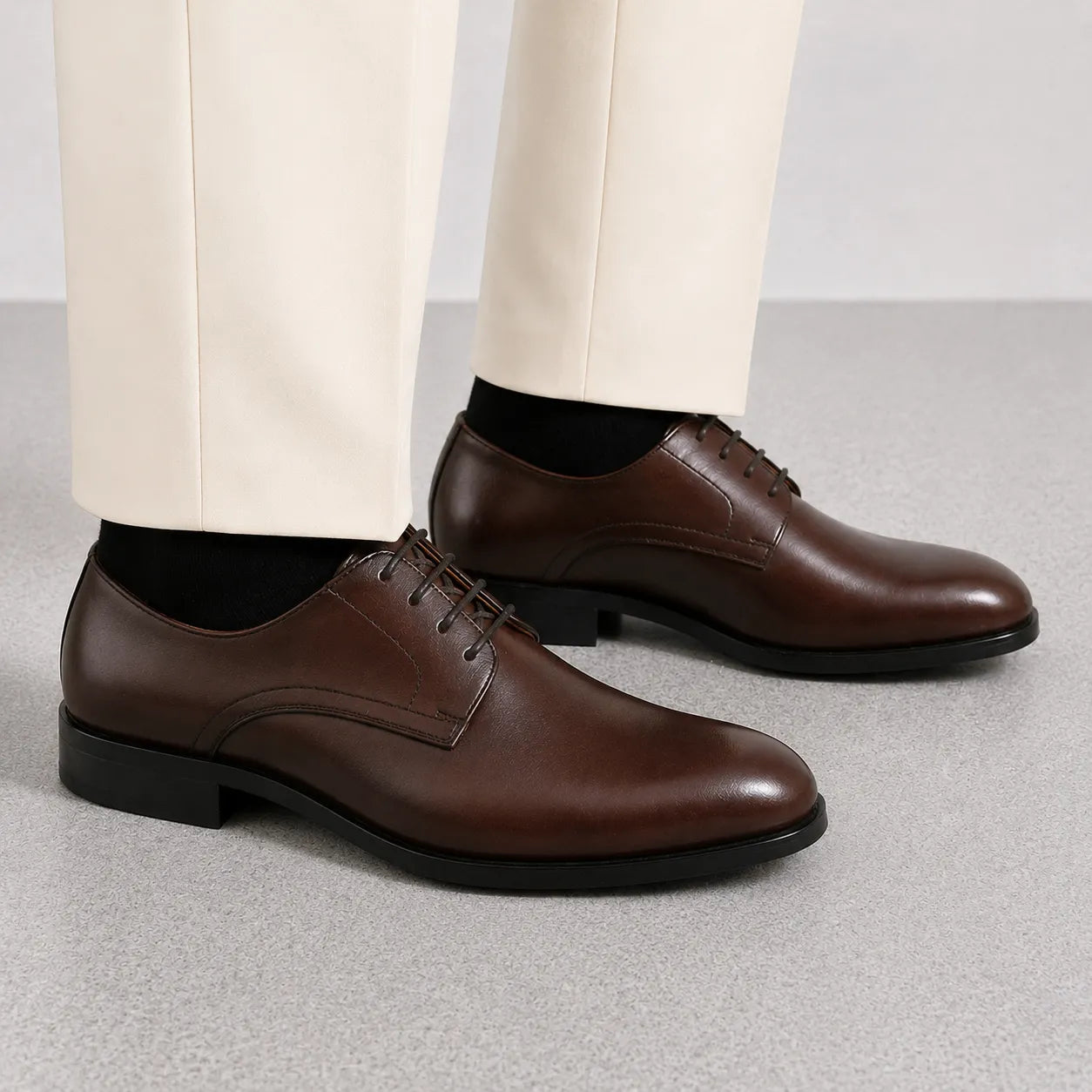 Brown Leather Formal Lace-Up Shoes -BOM-MGX931-BRN