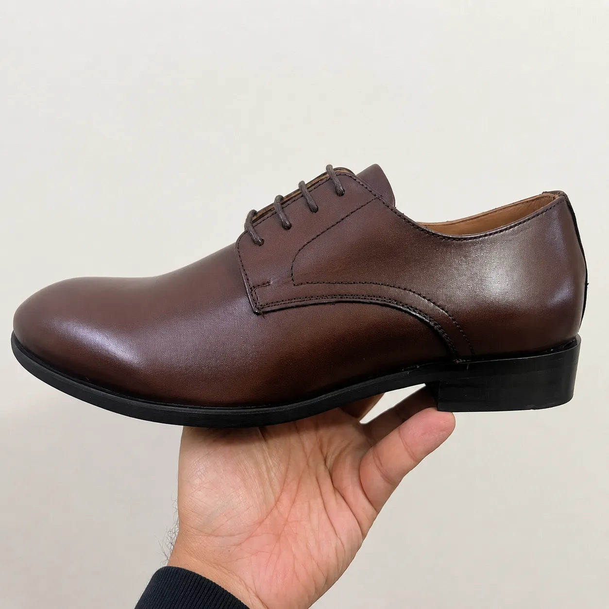 Brown Leather Formal Lace-Up Shoes -BOM-MGX931-BRN