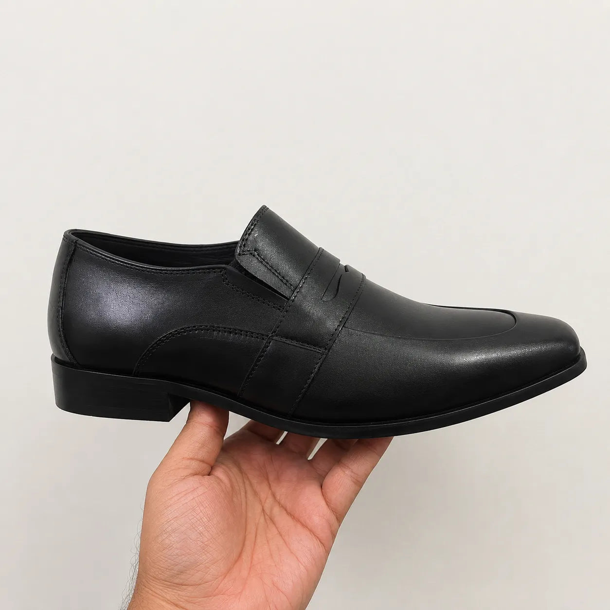 Black Leather Formal Loafers -BOM-11631-BLACK