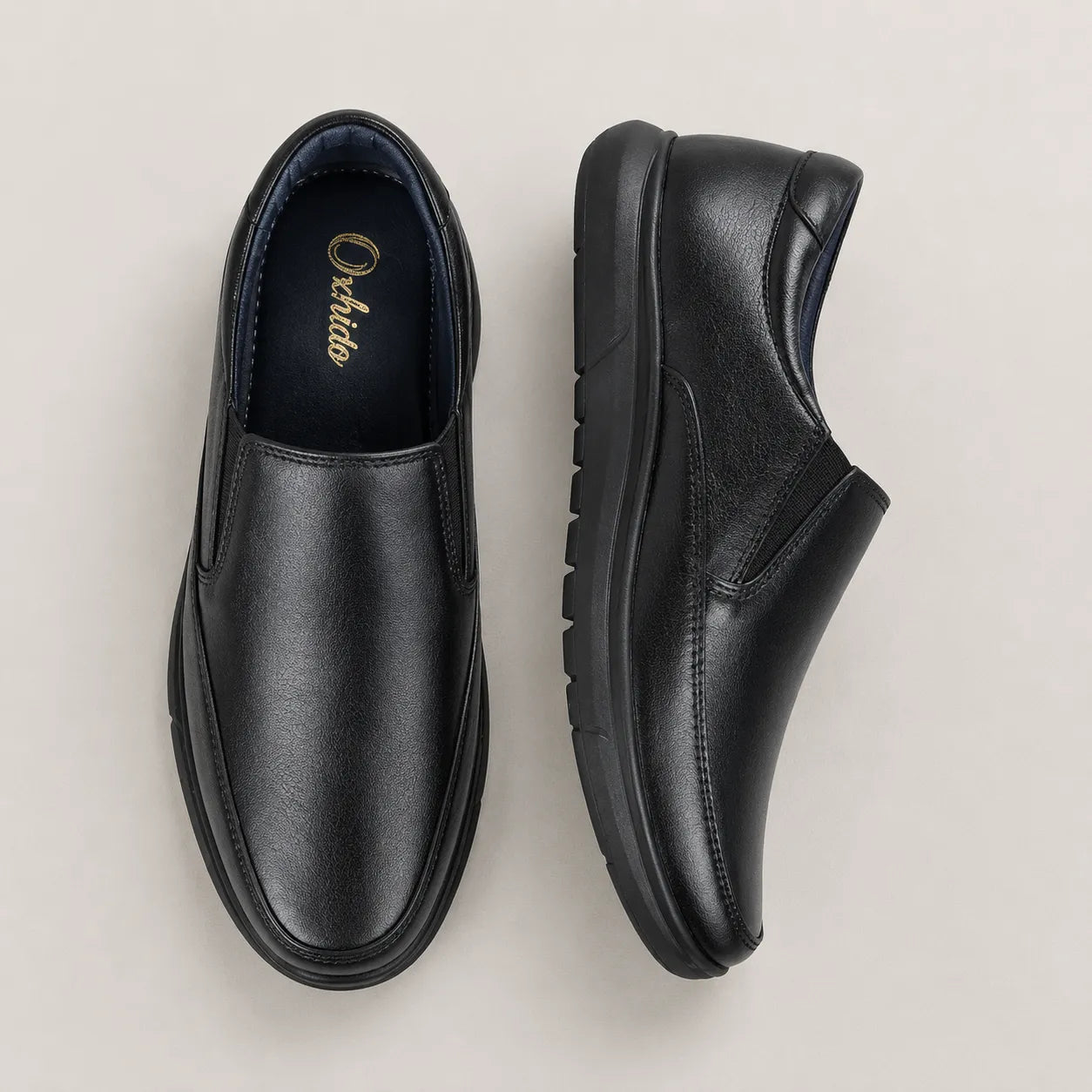 Leather Comfort Slip-On Shoes-TR 4606 Black