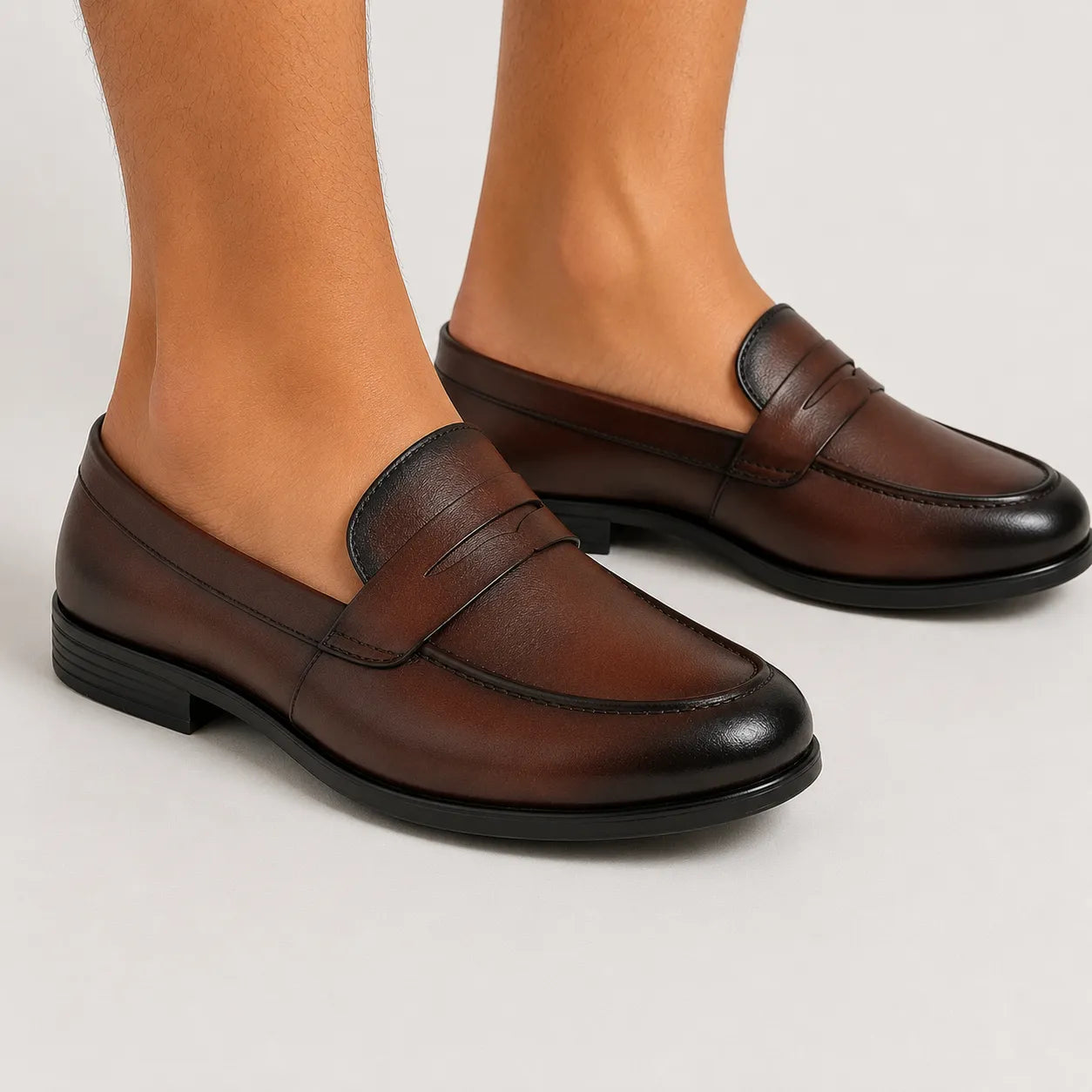 Brown Leather Penny Loafers-2803 BROWN