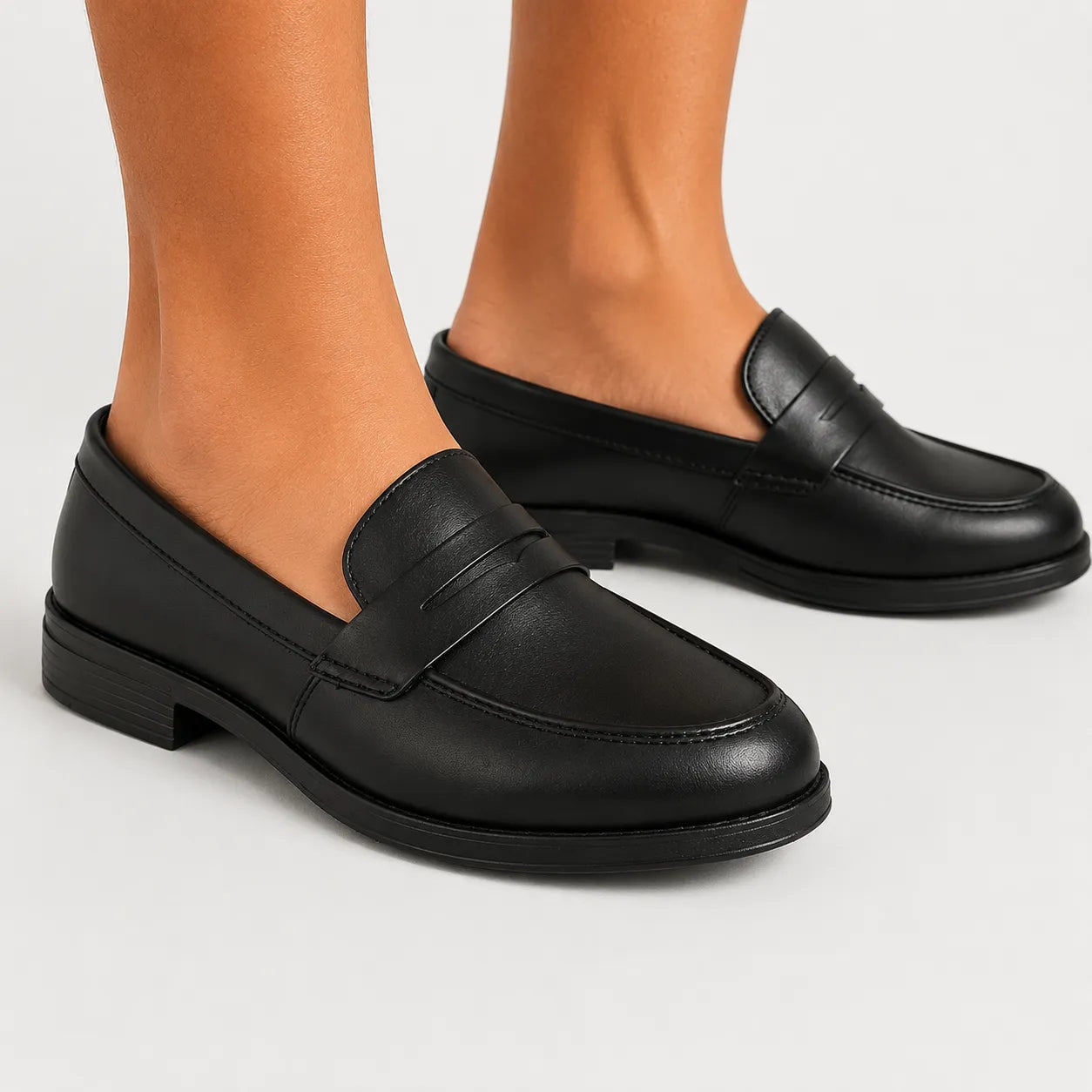 Black Leather Penny Loafers-TR 2803 BLACK