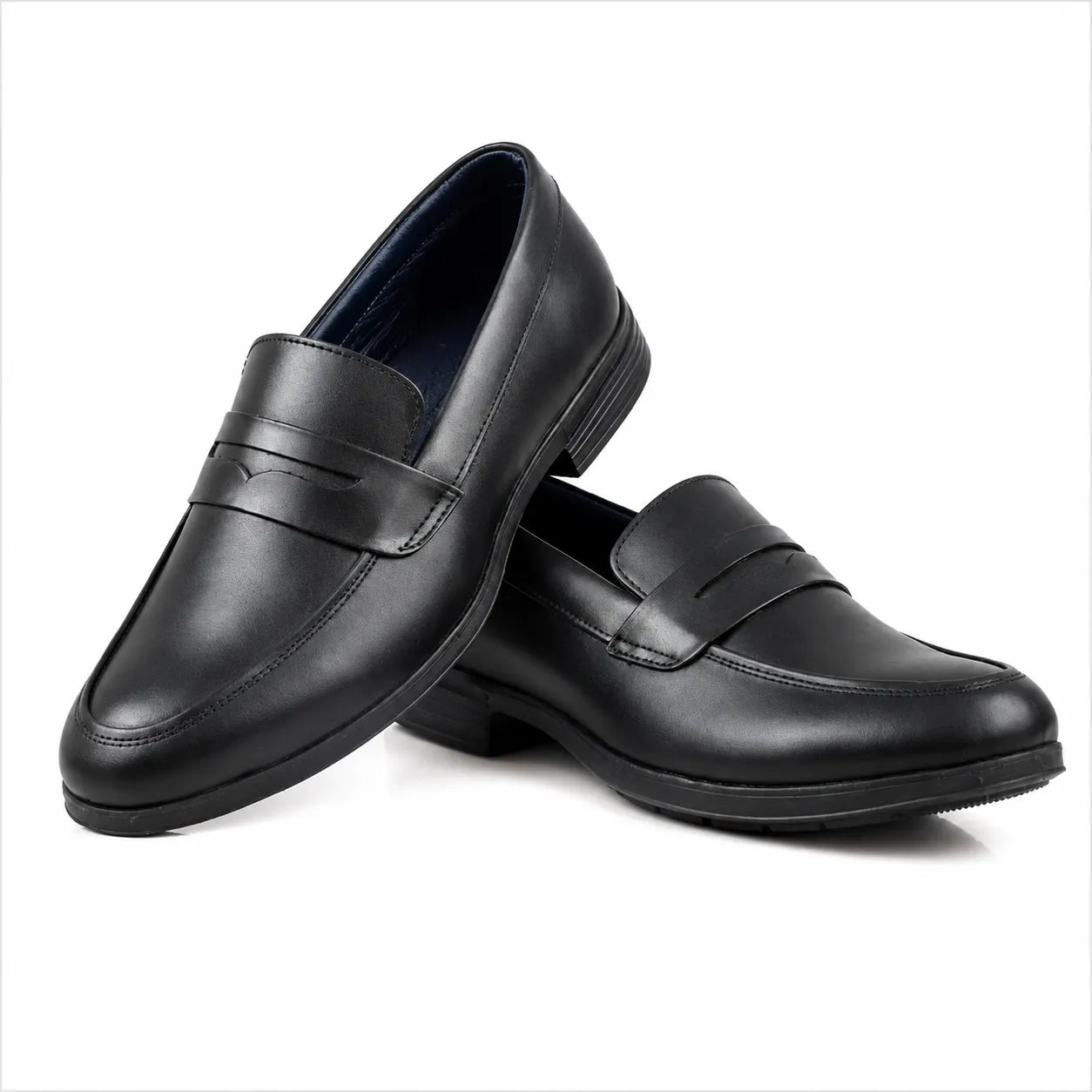 Black Leather Penny Loafers-TR 2803 BLACK