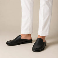Black Leather Back-Open Slip-On Shoes -TR 1406 BLACK