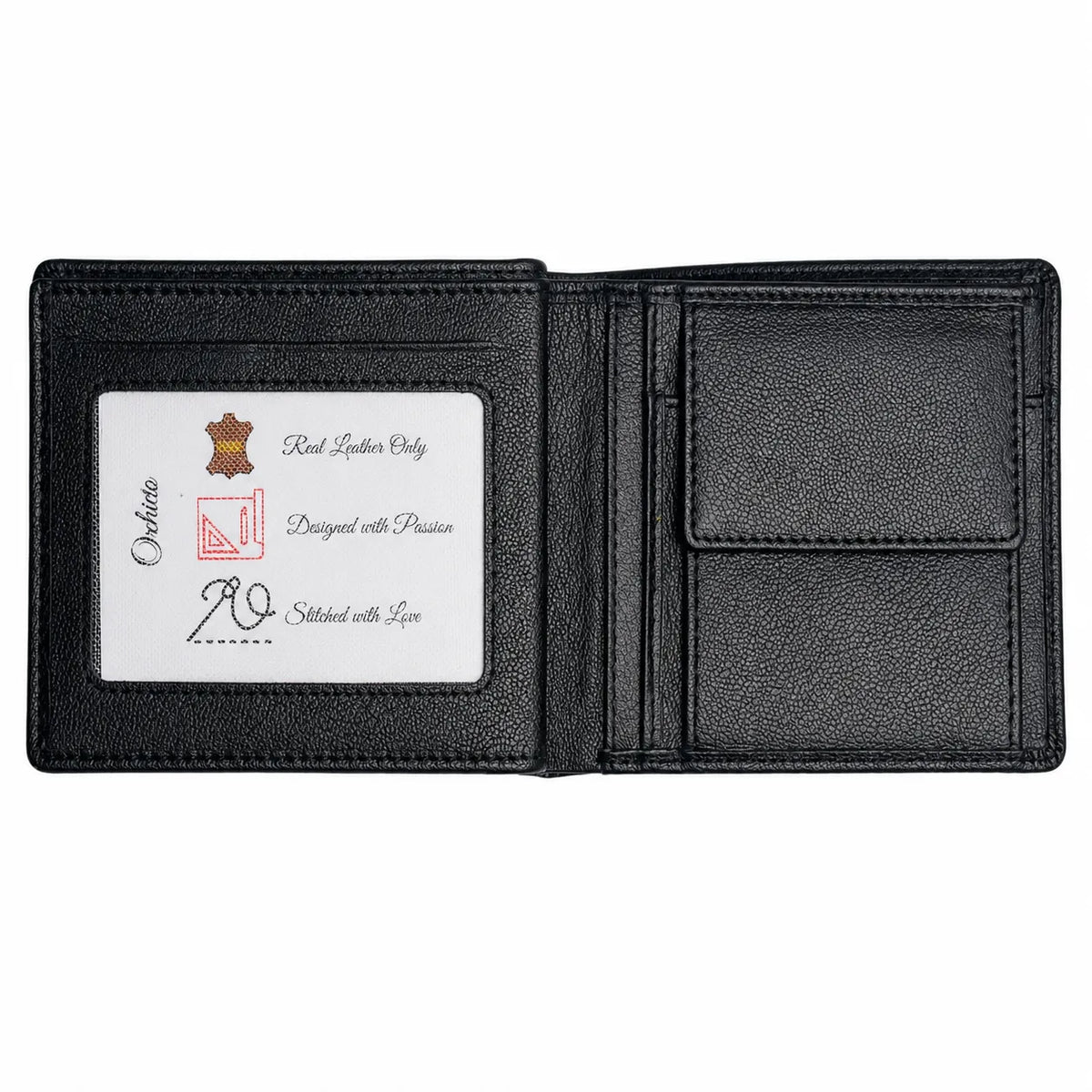 Men Wallet with Coin Pouch - Full Grain Leather Wallet - Bifold Wallet - Black Wallet -JG04 Oxhide