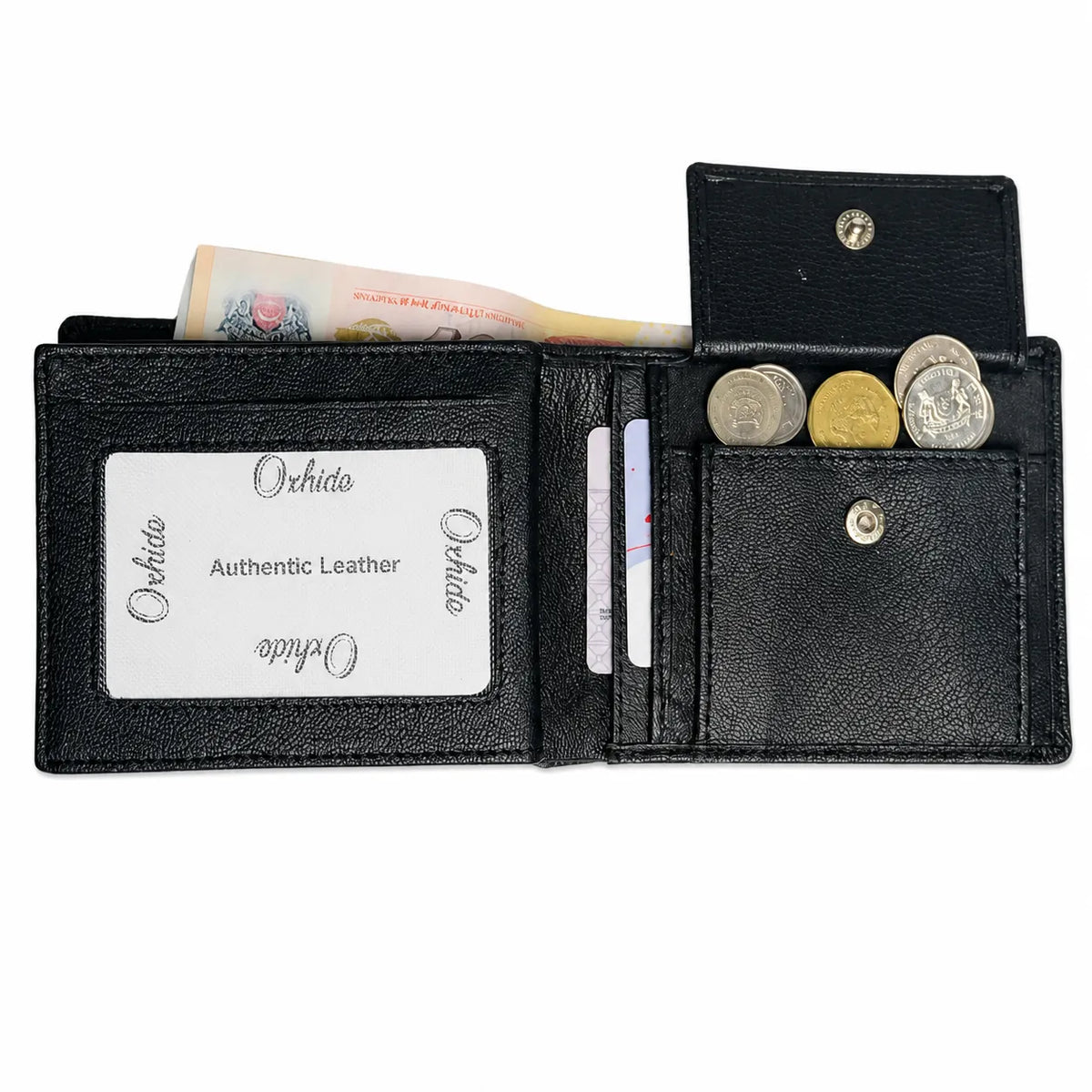 Men Wallet with Coin Pouch - Full Grain Leather Wallet - Bifold Wallet - Black Wallet -JG04 Oxhide