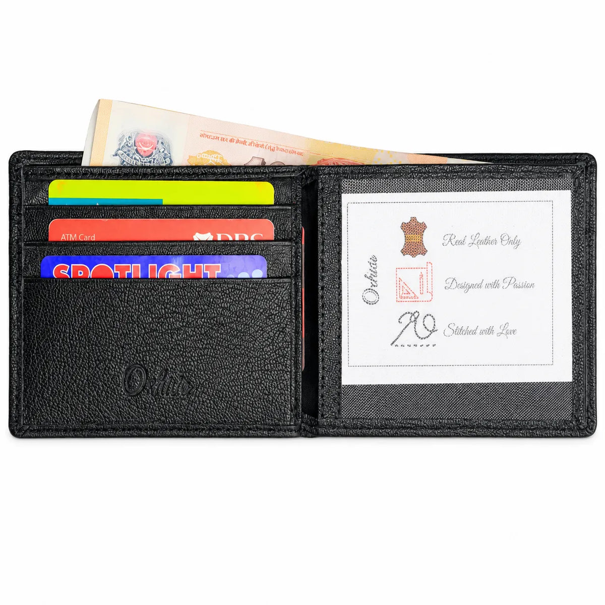 Men Wallet with Coin Pouch - Full Grain Leather Wallet - Bifold Wallet - Black Wallet -JG04 Oxhide