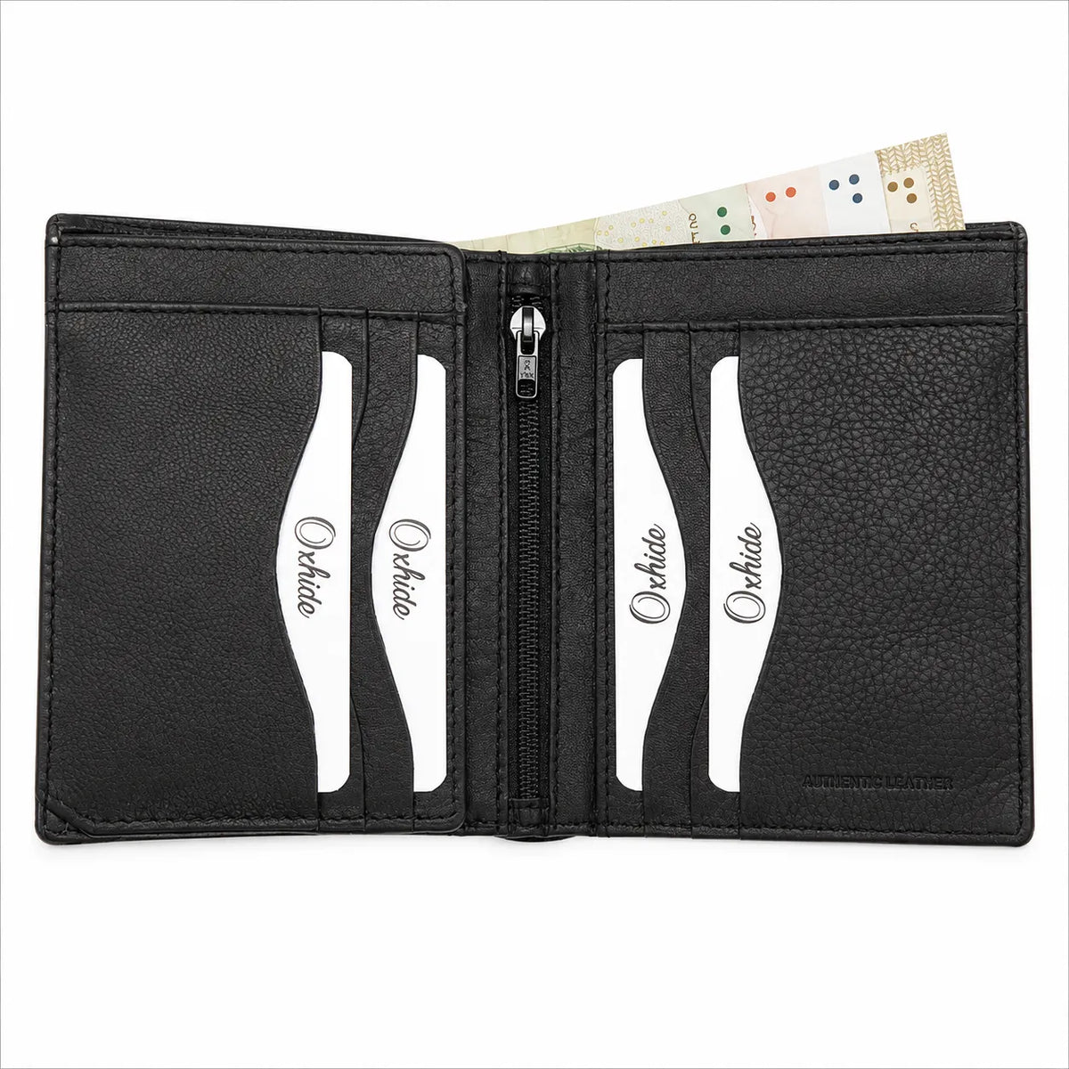 Oxhide Wallet Black with Vertical  Zipper- Oxhide J0011 BLK