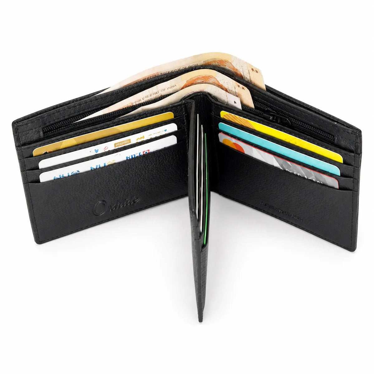 Mens Wallet in Real Leather - Bifold Wallet - Full Grain Leather Wallet - Wallet with zip - Black Color - J0002 Oxhide