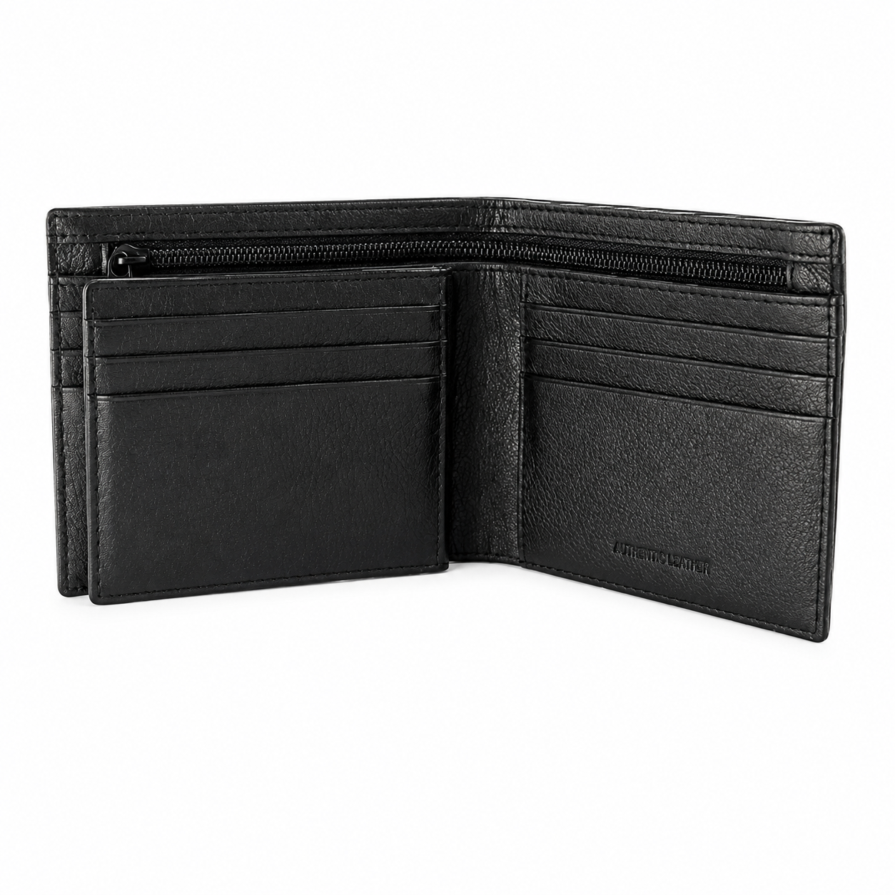 Mens Wallet in Real Leather - Bifold Wallet - Full Grain Leather Wallet - Wallet with zip - Black Color - J0002 Oxhide