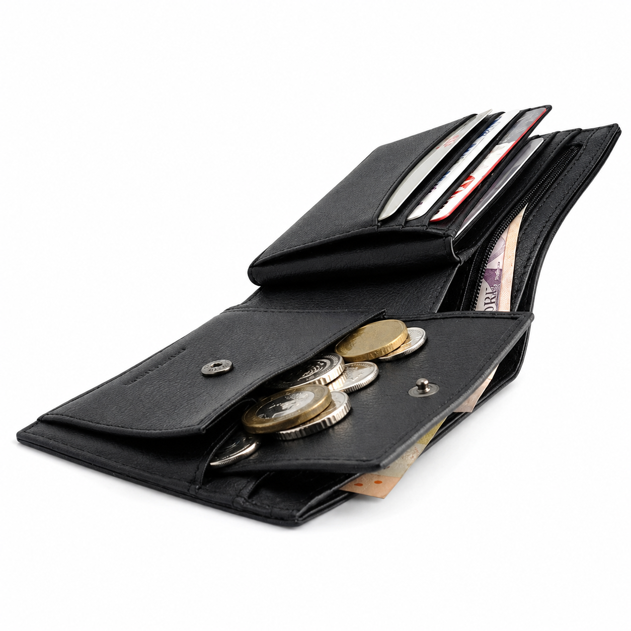 Oxhide Leather Wallet with Coin Pouch and Zip Pocket - Oxhide J0009NL
