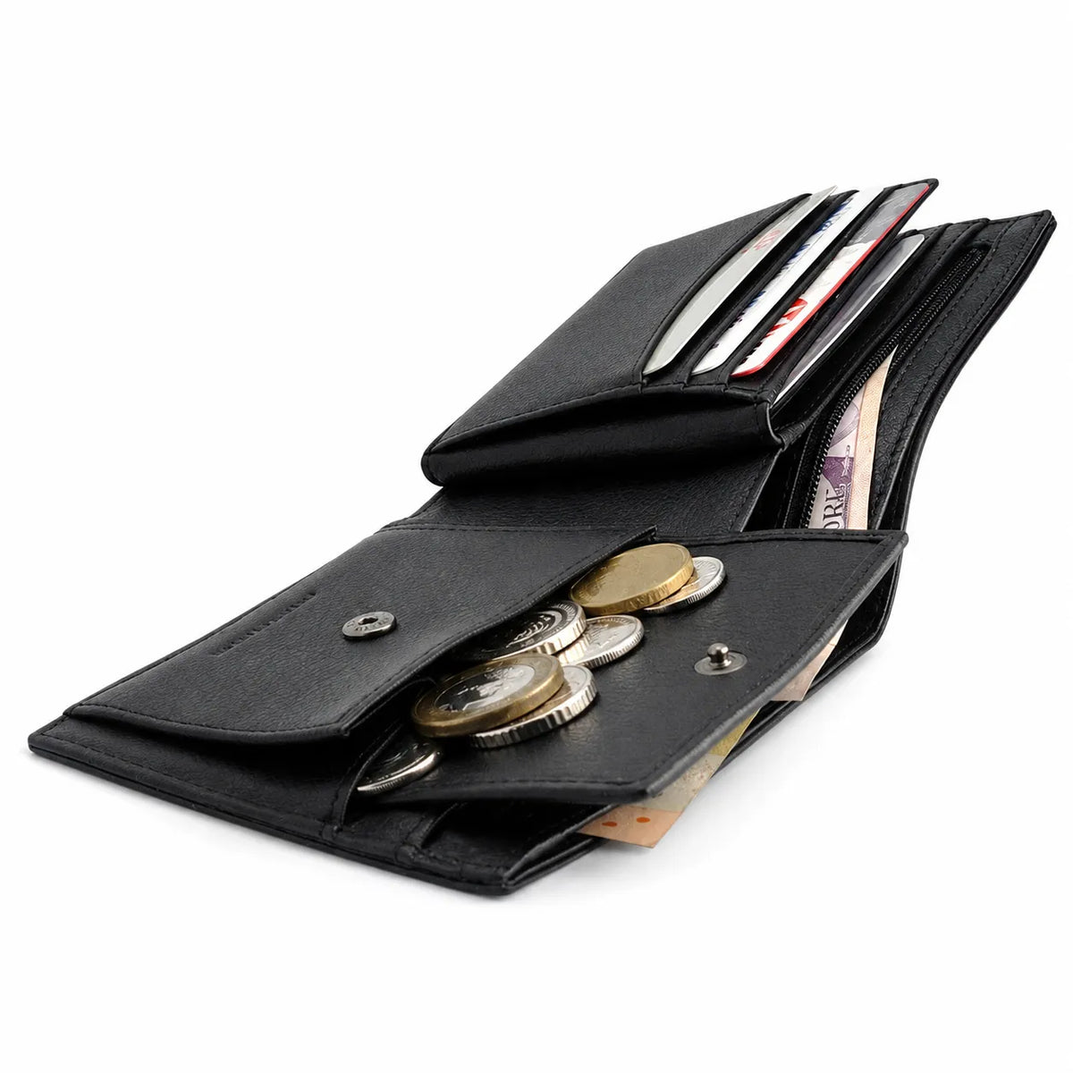 Oxhide Leather Wallet with Coin Pouch and Zip Pocket - Oxhide J0009NL