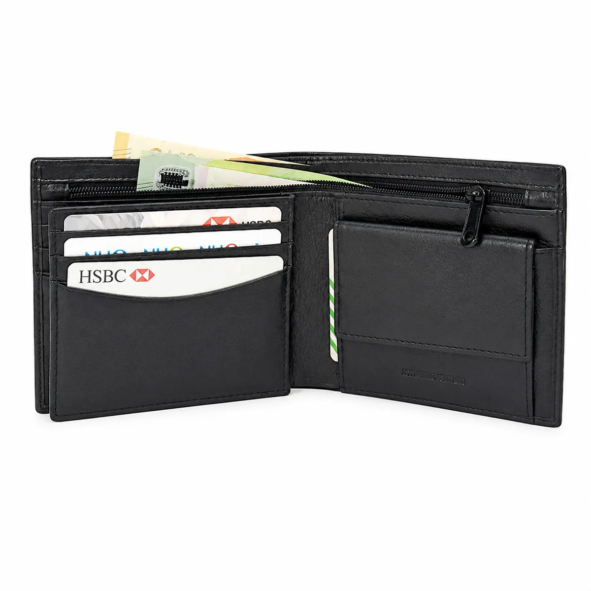 Oxhide Leather Wallet with Coin Pouch and Zip Pocket - Oxhide J0009NL