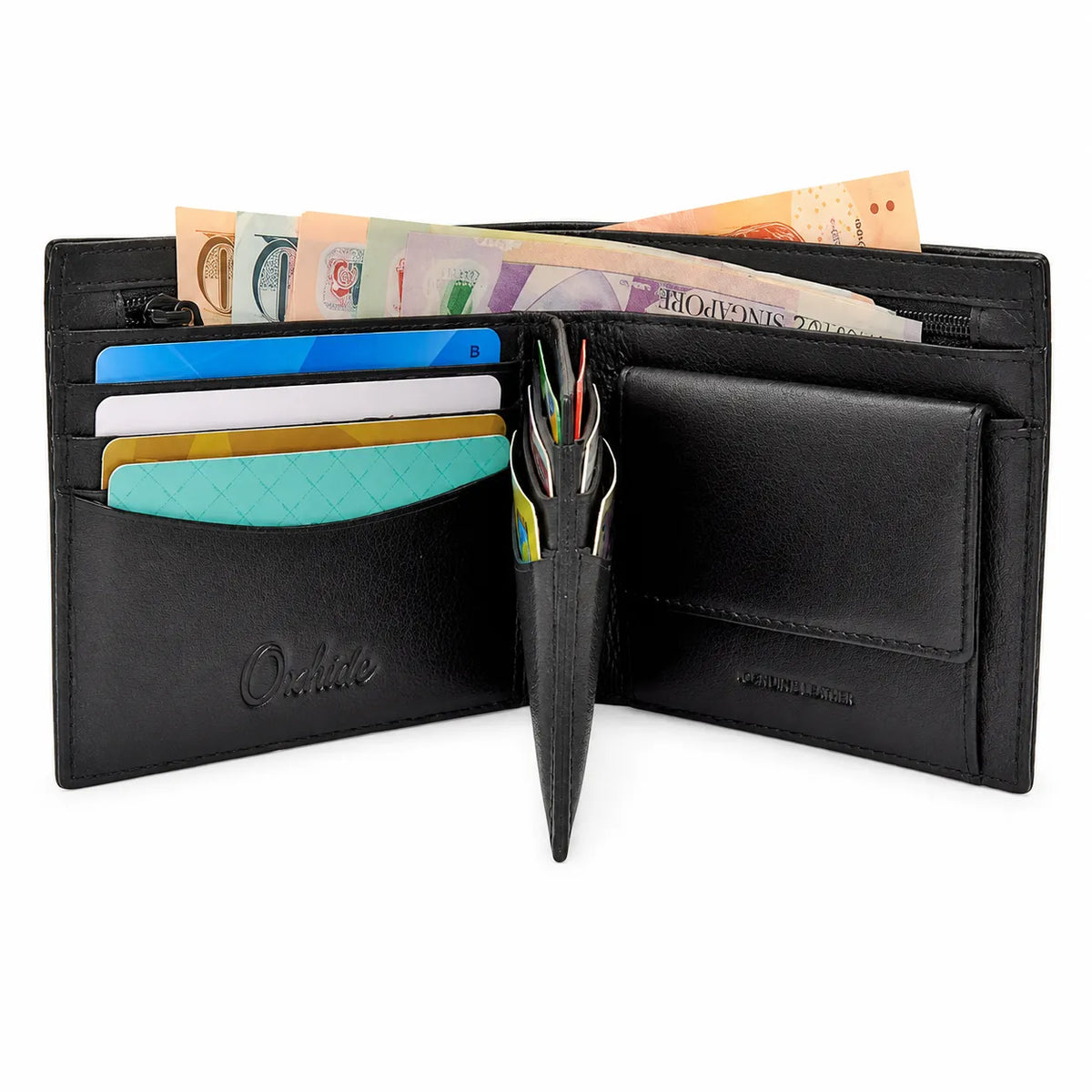 Oxhide Leather Wallet with Coin Pouch and Zip Pocket - Oxhide J0009NL