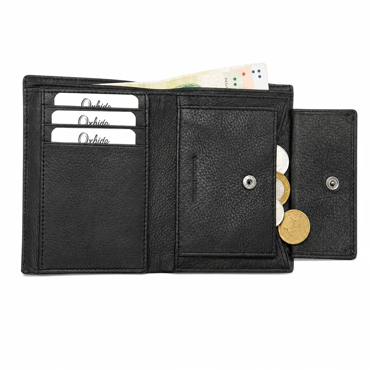 Leather Wallet Men with Coin Pouch - Black Wallet - Bifold Wallet - Full Grain Leather Wallet - J0007 Oxhide