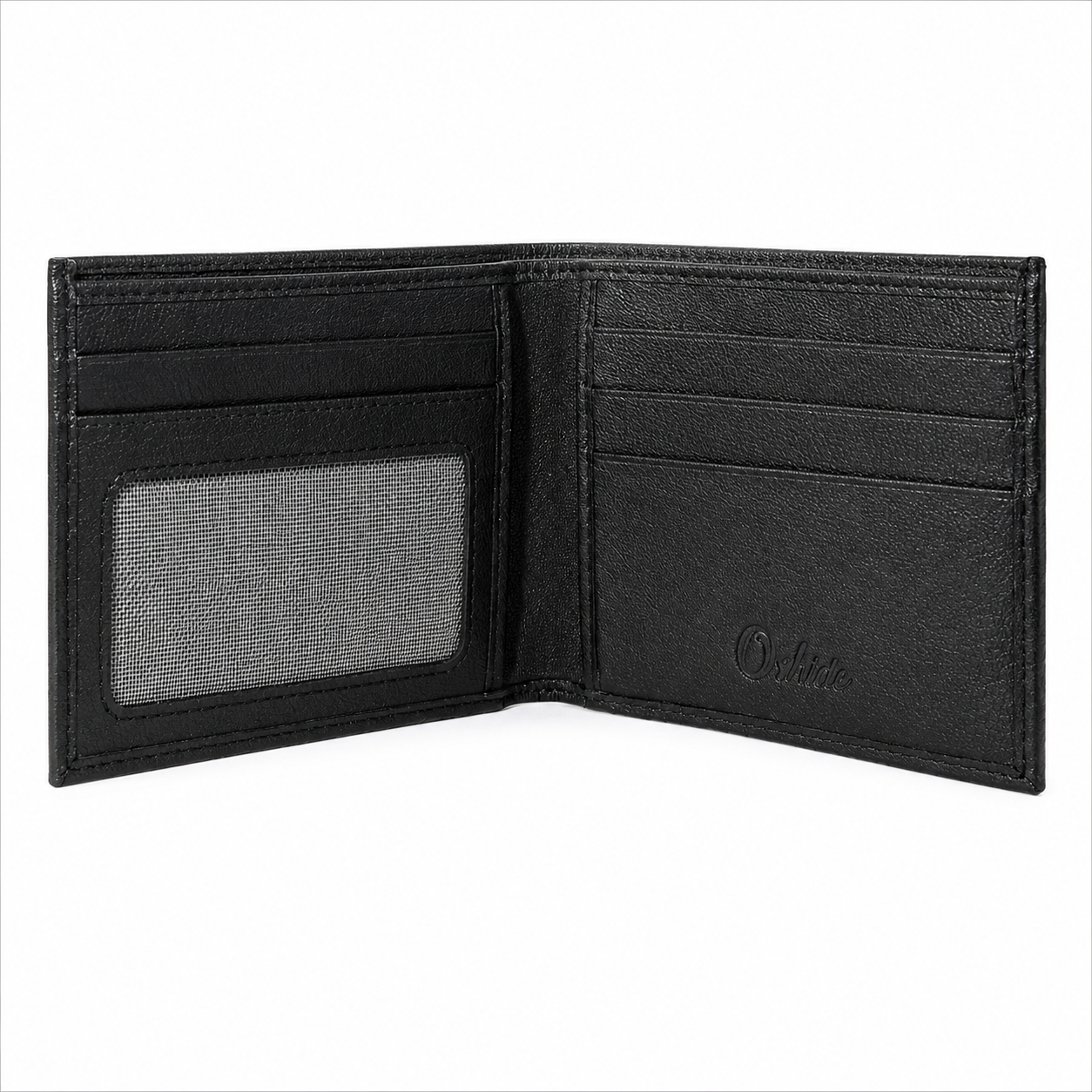 Wallet Men Black - Bifold Lucky  Wallet- Full Grain Leather Wallet with NO HOLE- Black Wallet - 3704