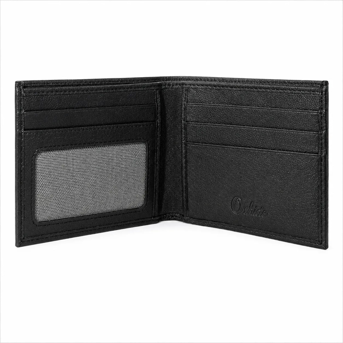 Wallet Men Black - Bifold Lucky  Wallet- Full Grain Leather Wallet with NO HOLE- Black Wallet - 3704