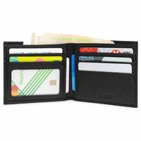 Wallet Men Black - Bifold Lucky  Wallet- Full Grain Leather Wallet with NO HOLE- Black Wallet - 3704