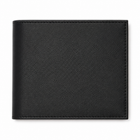 Wallet Men Black - Bifold Lucky  Wallet- Full Grain Leather Wallet with NO HOLE- Black Wallet - 3704
