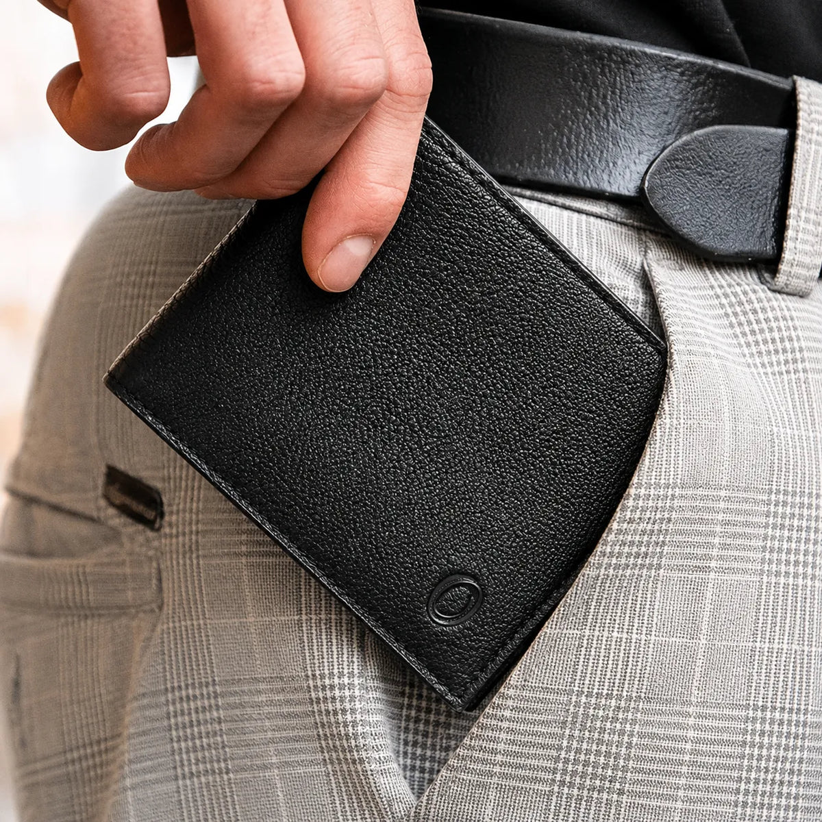 Wallet Men Black - Bifold Lucky  Wallet- Full Grain Leather Wallet with NO HOLE- Black Wallet - 3704