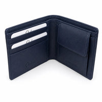 Wallet for Men with coin pouch-Minimalist Wallet -Full Grain Leather Wallet-Slim Wallet Blue- SD13 Oxhide