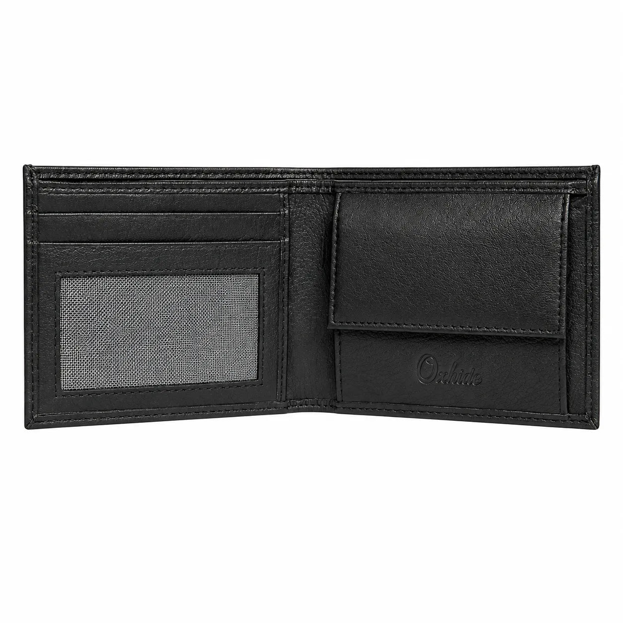Wallet Men Black with coin pouch - Bifold Lucky Wallet- Full Grain Leather Wallet with NO HOLE- Black Wallet - 3704CP Oxhide