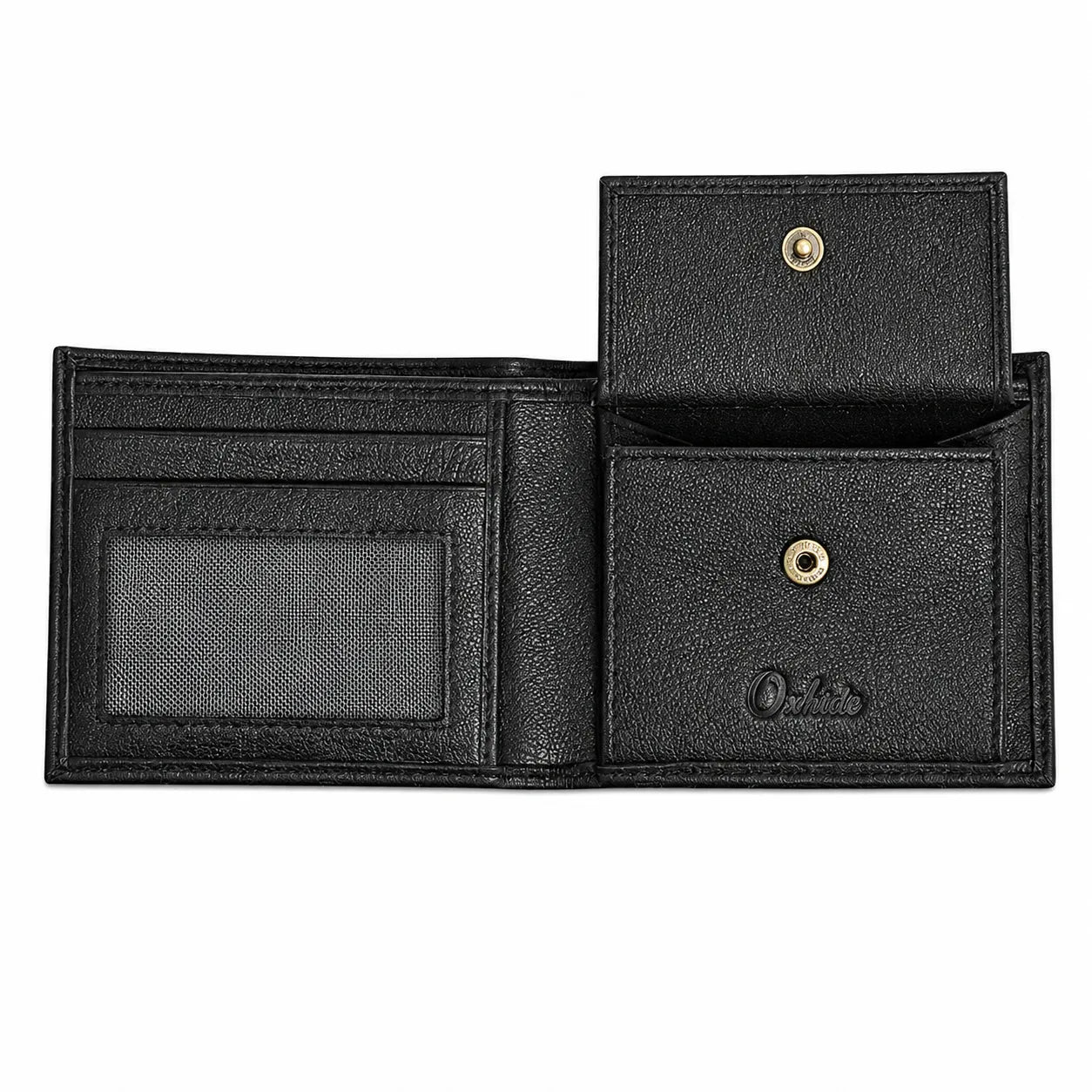 Wallet Men Black with coin pouch - Bifold Lucky Wallet- Full Grain Leather Wallet with NO HOLE- Black Wallet - 3704CP Oxhide