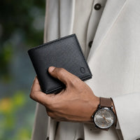 Wallet Men Black with coin pouch - Bifold Lucky Wallet- Full Grain Leather Wallet with NO HOLE- Black Wallet - 3704CP Oxhide